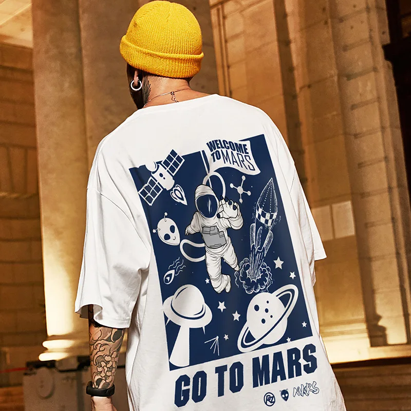 

European fashion brand fat men's wear large size national fashion loose short sleeve T-shirt astronaut half sleeve fashion