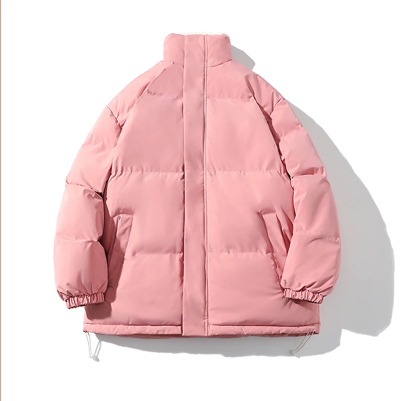 Winter Thick Fleece Jacket Men Korean Fashion Trends Basic Streetwear Teenage Loose Stand Collar Puffer Jacket Solid Padded Coat