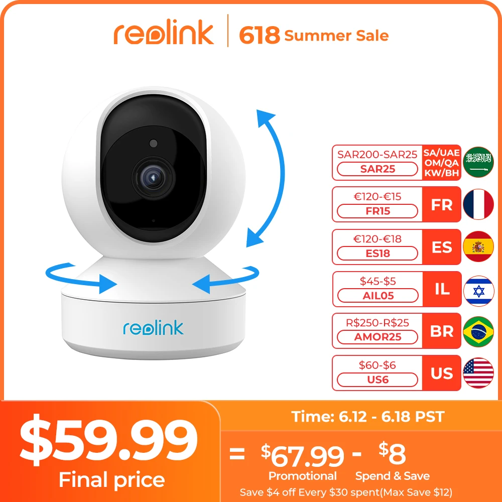 Reolink 5MP WiFi Camera 2.4G/5G 3x Optical Zoom Pan&Tilt Security Cam 2-way Audio Baby Monitor Home Surveillance Cameras E1 Zoom