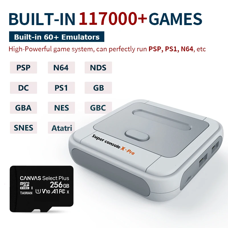 Super Console X Pro Retro Video Game Consoles TV Box Games For PSP/PS1/N64/DC HD WiFi Output Dual System Built-in 117,000+ Games
