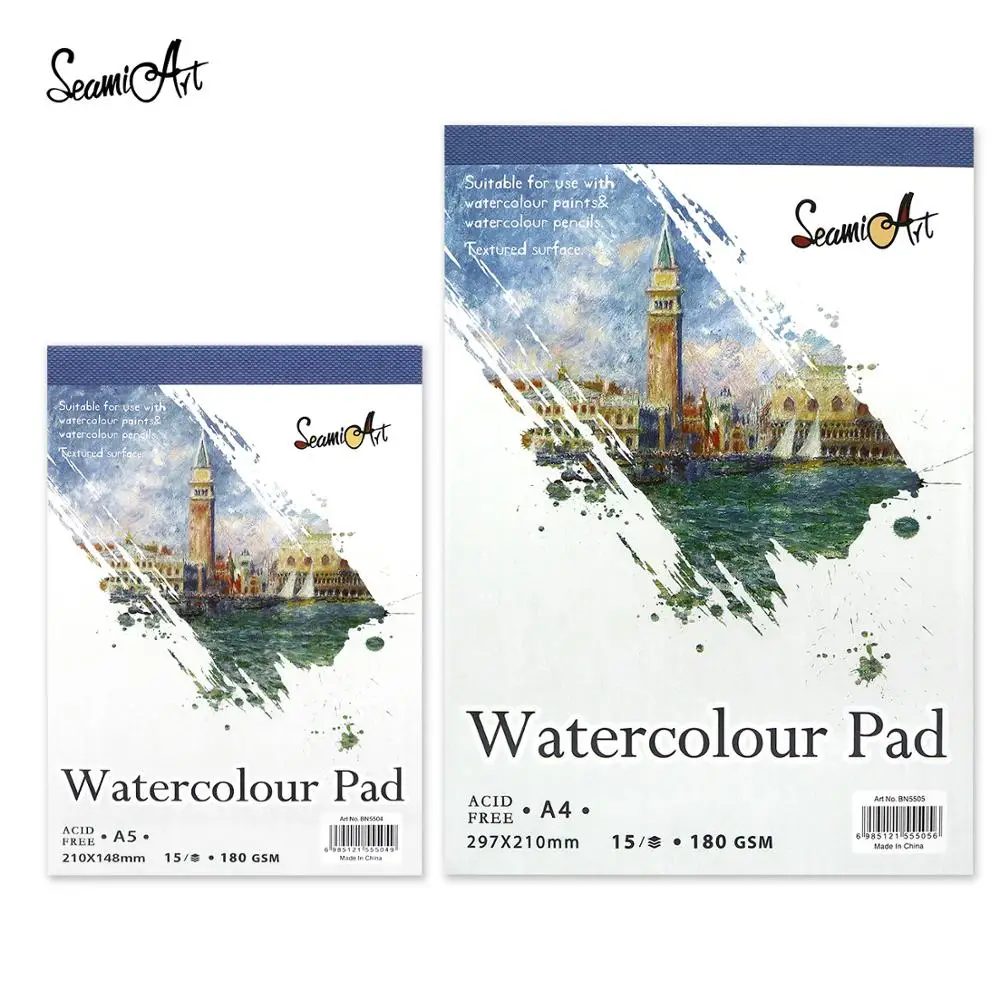 SeamiArt A5/A4 Альбом для акварели 15 листов 180 г/м2
