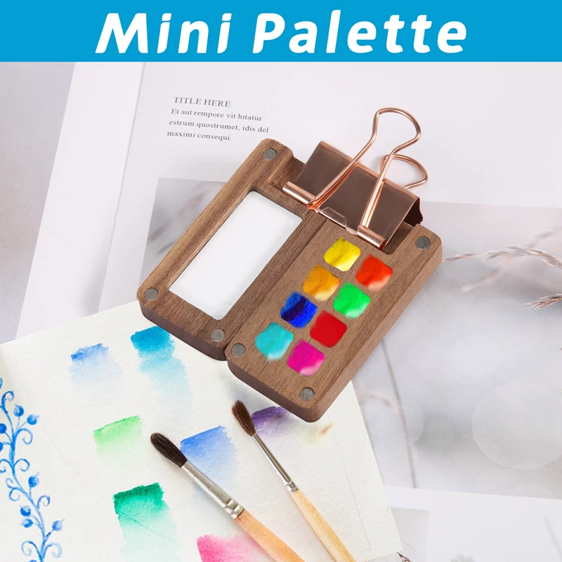 8 Grid Portable Sketchbook Palette Wooden Colour Box Mini Travel Paint Tray With A Clip (Without Paint)