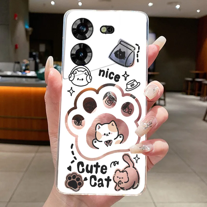 Фото Чехол для Tecno Pova 5 5Pro LH7n LH8n Aesthetic Cute Cat, мягкая задняя крышка для Techno Pova 5 Pro, прозрачный силиконовый чехол для телефона №3