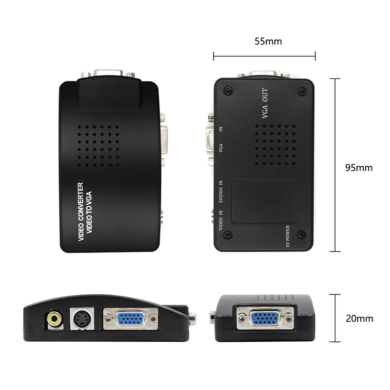 S-video composite RCA AV to VGA converter with DC power supply for TV PC converter(VGA cable is not included) | Безопасность и