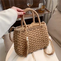 designer brand tassel basket woven straw large basket tote bags for women 2022 summer rattan beach travel shoulder crossbody bag