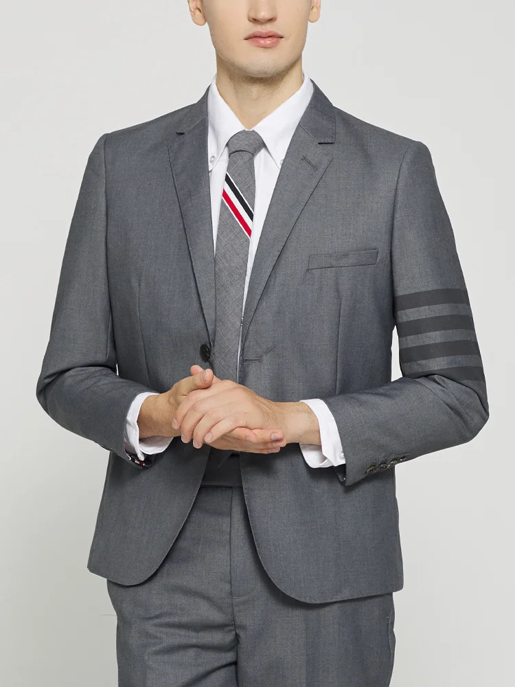 

TB THOM Male Suit Jacket Top Fashion Design Men's Clothing Tonal Black 4-Bar Stripe Costume Blazer Business Casual Wedding Dress