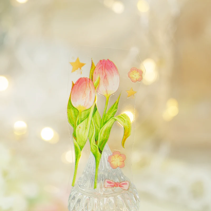 

1 Roll/Pack pet tape Tulip small fresh high appearance level flower hand tent decorative stickers 50mm*3m Tape 4 types