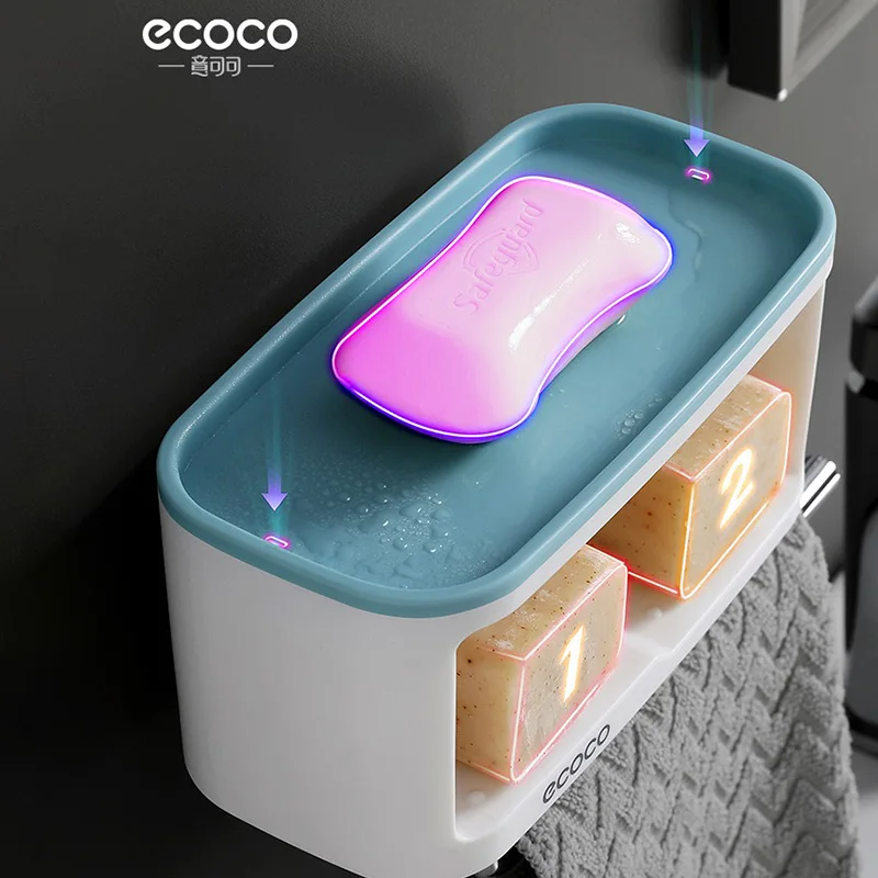 ecoco soap dishes box wall mounted shower soap tray holder for bathroom multifunction storage basket soap rack shelf tools free global shipping