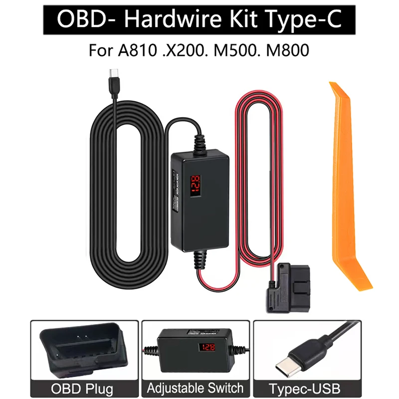 

Для 70mai Dash Cam A810 OBD Hardwire Kit Кабель питания Тип USB C Порт 10FT 12V-24V до 5V для Dash Camera Защита от низкого напряжения