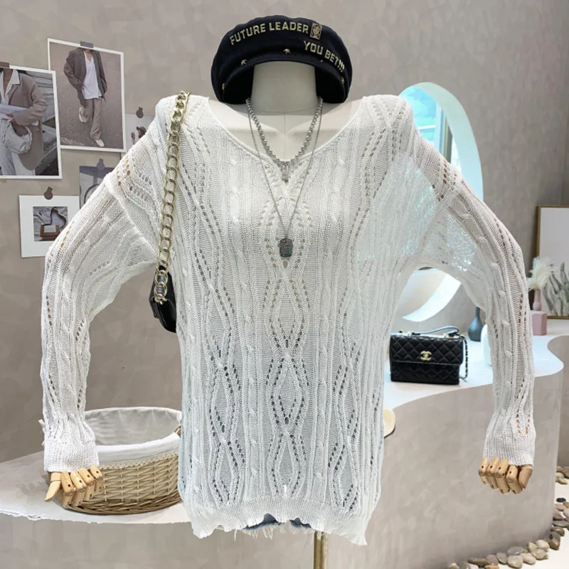 

Niche Design New Women's Clothing 2022 Summer Hollowed Out Long Sleeve Knit Shirt Sweater Top Thin Loose Blouse