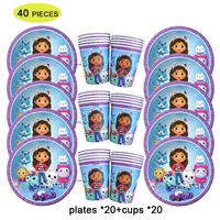 gabby dollhouse girls birthday party decorations cutlery set 40pcs disposable cups plates baby shower gifts doll house supplies