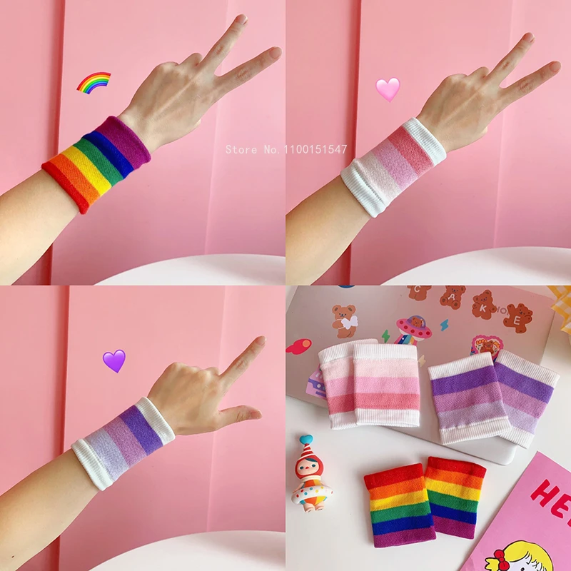 

Girls wristbands all-match breathable cute pink, white and purple stripes sports sweat-absorbing wristbands wrist straps