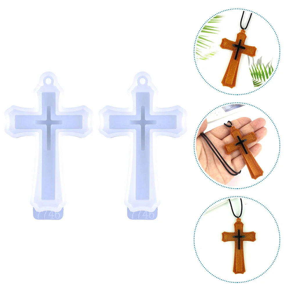 2pcs Cross Pendant Shaped Epoxy Silicone Mold DIY Cross Charm Ornament Mold Handicraft Silicone Mold
