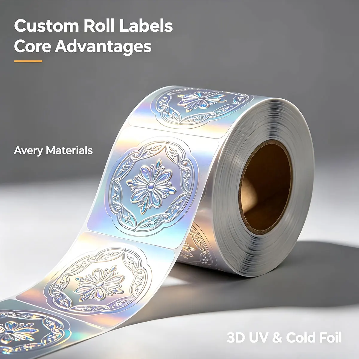 Фото Индивидуальные этикетки Avery в рулонах, печать Datacard, 3D УФ-печать, холодная фольга, переменные QR-коды, индивидуальная высечка, оптовые наклейки для бизнеса и упаковки №1