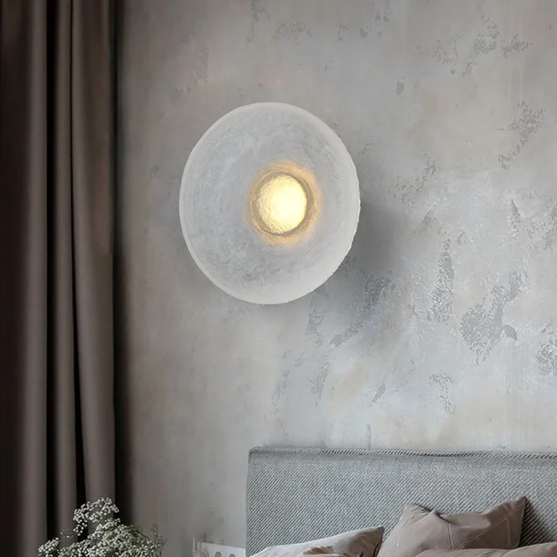

Wabi sabi wall lamp Designer Round resin lamp Bedroom Hotel Villa Lighting Aisle background wall decoration bedside lamps
