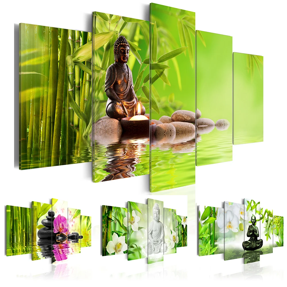 

Unframed 5Pcs Buddha Spa Stone Bamboo Orchid Modular Canvas HD Posters Wall Art Pictures HD Paintings for Living Room Home Decor