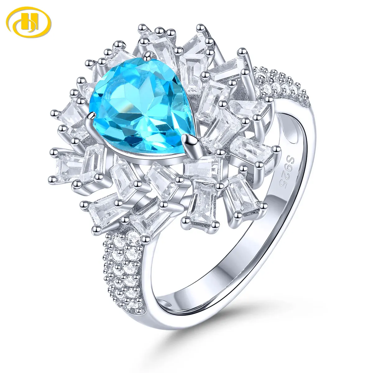 

Natural Blue Topaz Sterling Silver Rings 4.2 Carats Genuine Topaz Gemstone Special Original Jewelry Design S925 Women's Gifts