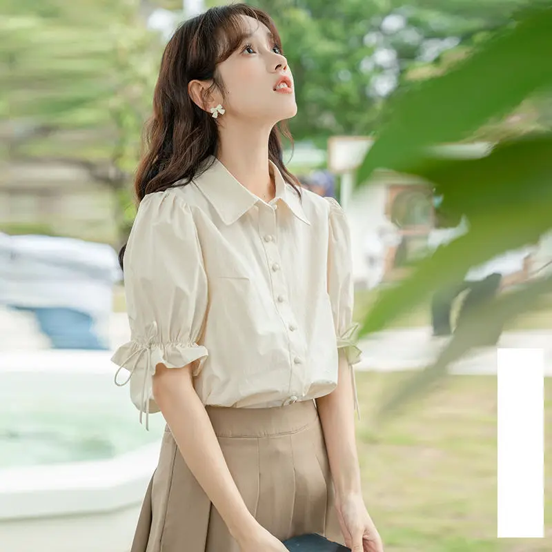 

Блузка с коротким рукавом свободного покроя, милые женские блузки с пышными рукавами, новая внешняя одежда для женщин, рекламный летний кардиган, Япония