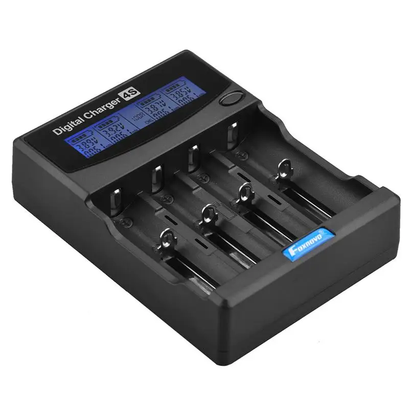 

Foxnovo F-4S 4-Slots Li-ion LCD Intelligent Battery Charger /Battery Capacity Testing /UK-plug Adapter /12V Car Adapter