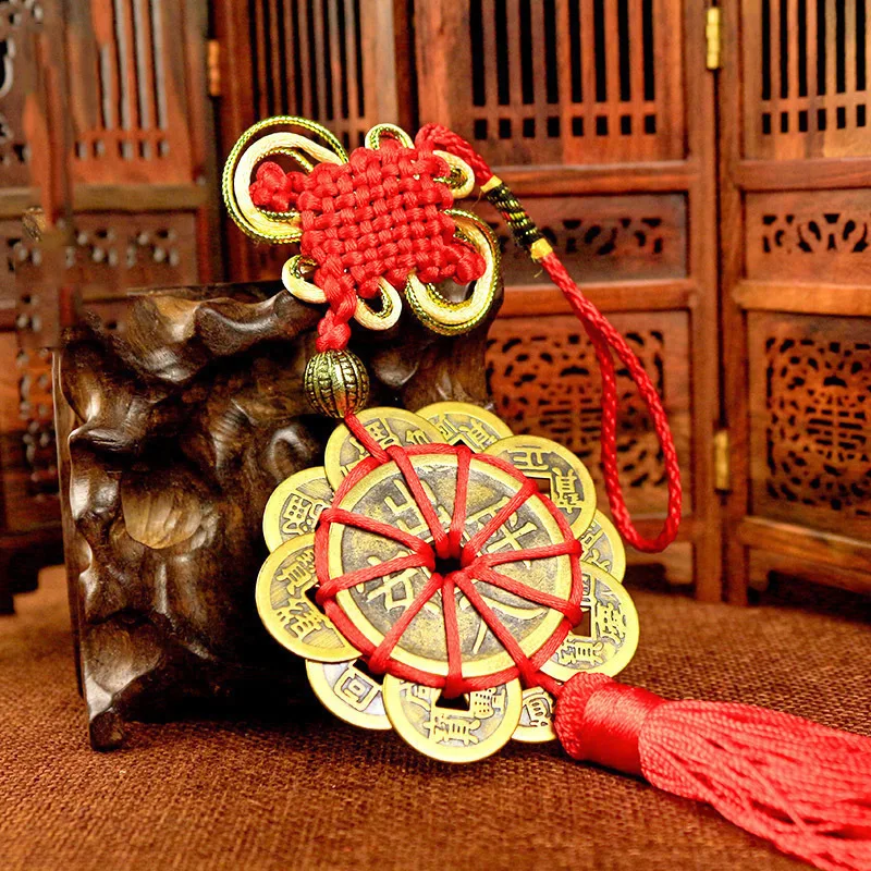 

Chinese manual Knot Fengshui Lucky Charms Ancient I CHING Copper Coins Mascot Prosperity Protection Good Fortune Home Car Decor