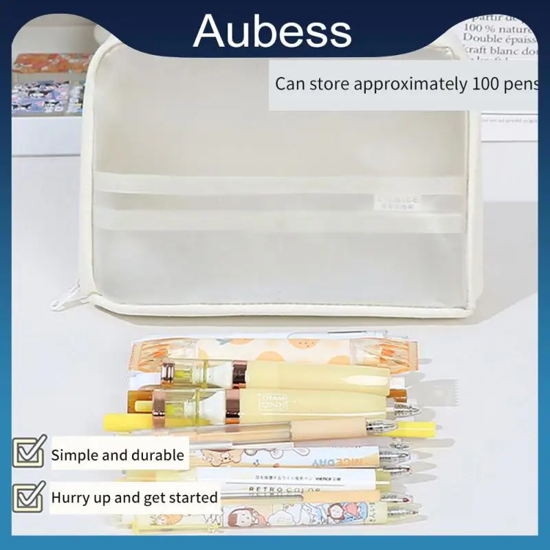 

Smooth And Flat Large Capacity Transparent Pencil Case Minimalist Style Stationery Rack Thickened Edge Wrapping Pencil Case
