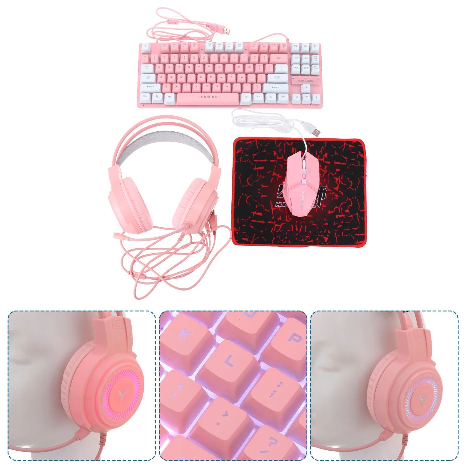 

Keyboard Combo Gaming Ergonomic Headset Usb Computer Accessories Rgb Allone Pc Set