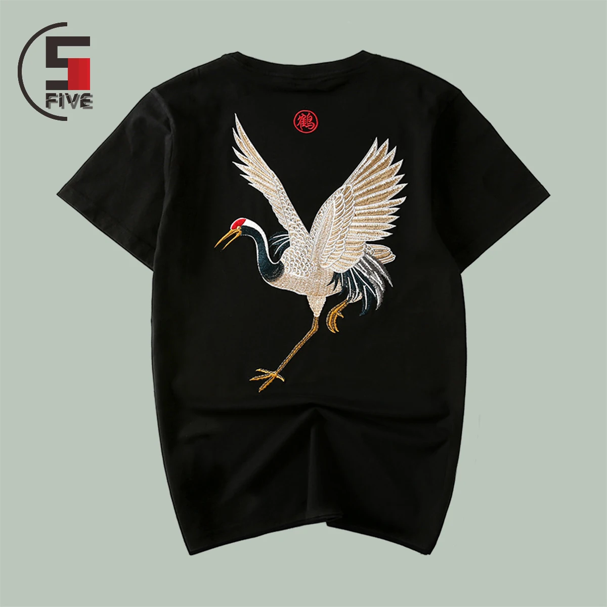 

Crane Embroidery T Shirt Mens Harajuku Street Hip Bubble Print Casual Sweatshirts Summer Couple Oversized Short Sleeve T Shirts