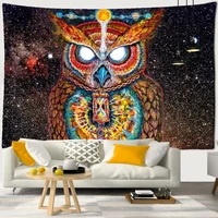 colorful psychedelic owl tapestry wall hanging bohemian hippie art science fiction witchcraft room home decor