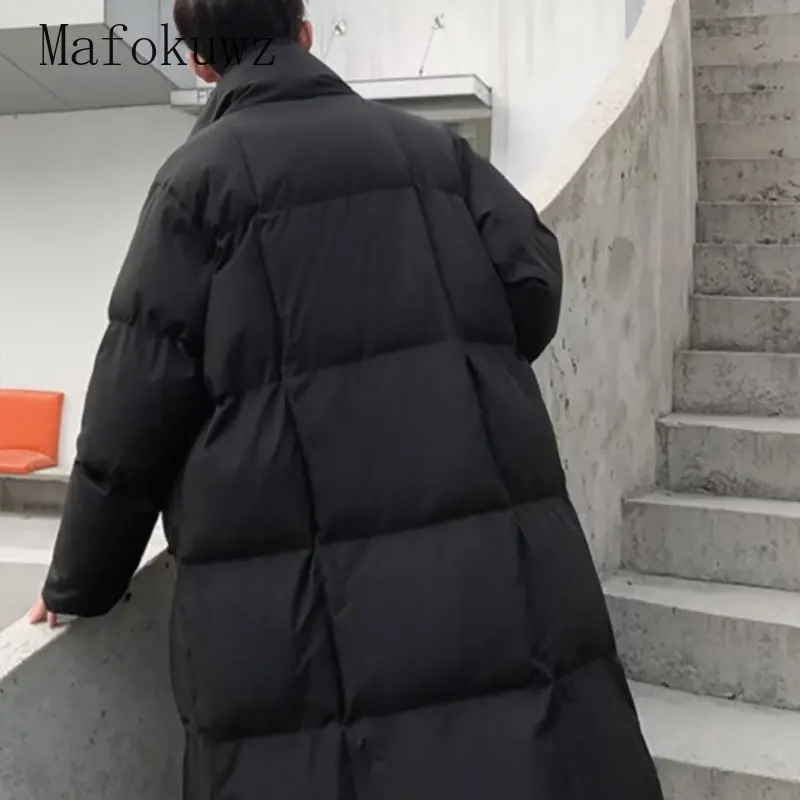 Зимнее однотонное длинное пальто с воротником-стойкой модное мужское теплое