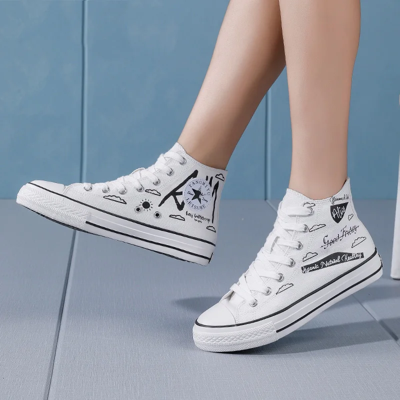 

Кеды женские холщовые, классические кроссовки, на шнуровке, повседневная обувь для прогулок, с цветным узором, ручная роспись