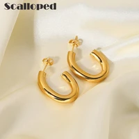 scalloped waterproof stainless steel c shape hoop earrings for women 18k gold plated oval ear jewelry for girls trend accessory