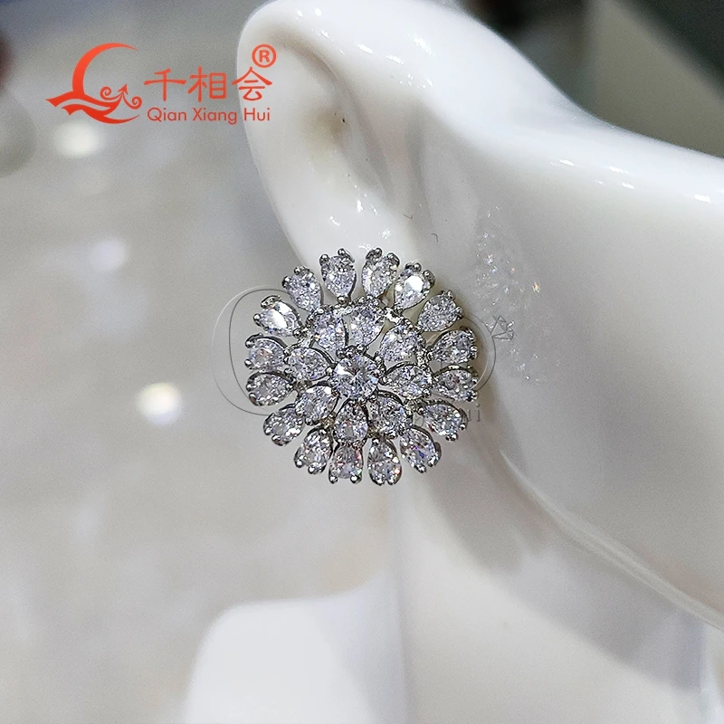 22mm pear two circle S925 silver  rings earrings ear stud D vvs white moissanite stone Earring earrings jewelry woman gift