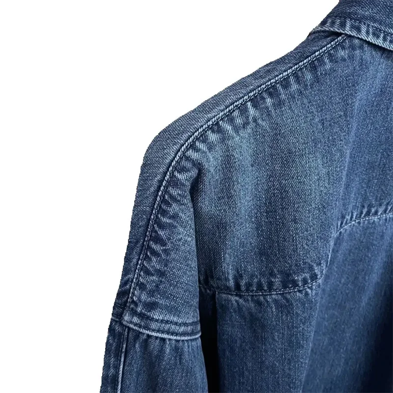 Женская джинсовая рубашка свободного кроя 100% хлопок воротник-поло вышивка на