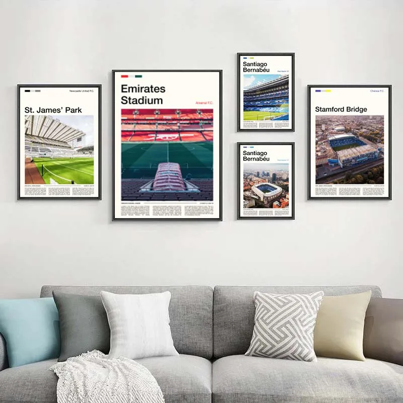 Фото Всемирно известный футбольный стадион Camp Nou Bernabeu Etihad Stadium Old Trafford Stadium Poster Холст Картины Настенное искусство Домашний декор №3