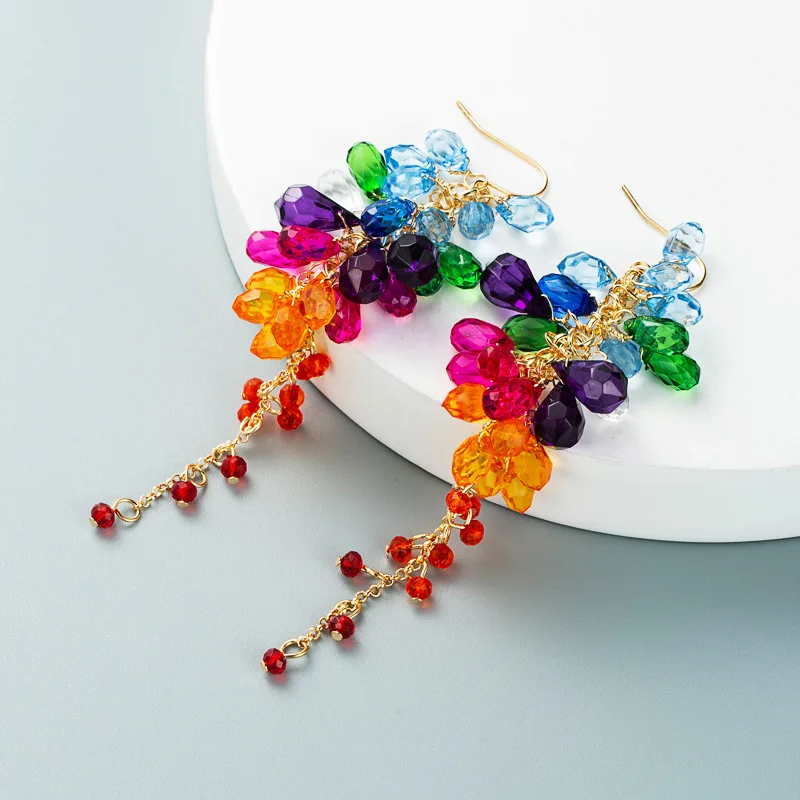 New Earrings For Women Colorful Beads Crystal Long Tassel High-Quality Jewelry