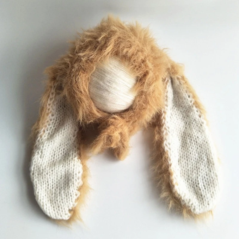 

L21F Baby Knitting Hat Headdress Photo Props Newborn Cos Play Costume Bunny Ear Hat