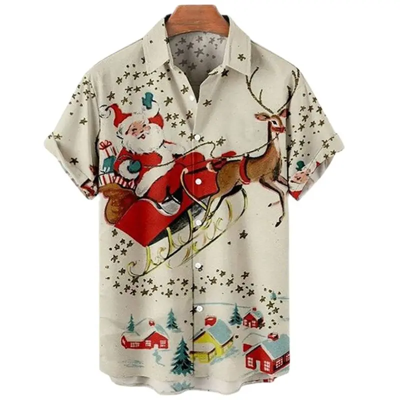 

Рождественская рубашка для мужчин, снеговик, Санта, лето 2023, женская уличная одежда с короткими рукавами, праздничная Мужская одежда для Хэллоуина, Гавайские рубашки