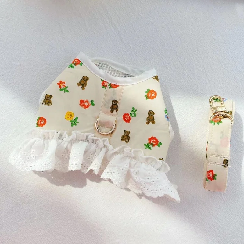 

Bear Vest Leash Pet Dog Clothes Lace Sweet Cat Clothing Dogs Super Small Cute Chihuahua Print Summer White Boy Mascotas Leashs