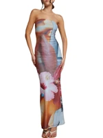 y2k floral maxi dress sexy split dresses cutout summer streetwear women slim fit off shoulder sleeveless bodycon dress
