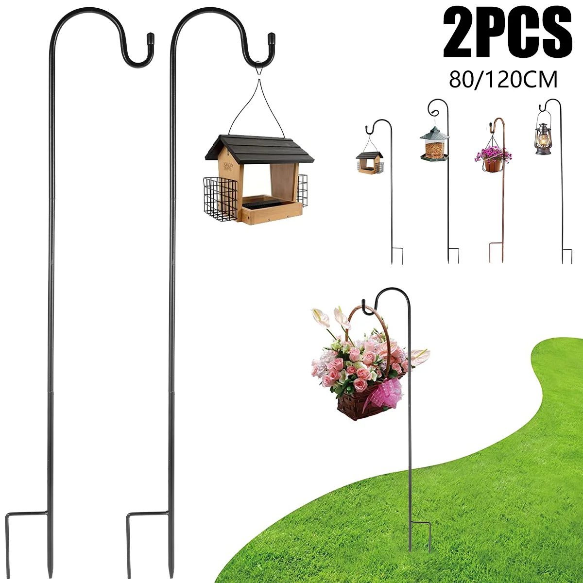 

2 Pack Shepherd Crook Hooks Adjustable Metal Shepherd Curled Hook Rust Resistant Shepherds Garden Outdoor Hanging Plants Hook fo