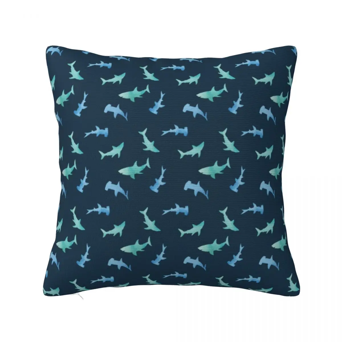 

Watercolor Shark Pillow Case Nautical Swimming Sharks Bedroom Zipper Pillowcase Summer Square Polyester Cover
