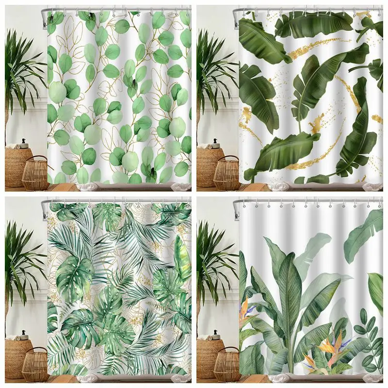 

Tropical Green Plants Leaf Shower Curtains Romantic Abstract Style Bohemia Curtains Waterproof Polyester Bathroom Bath Curtain