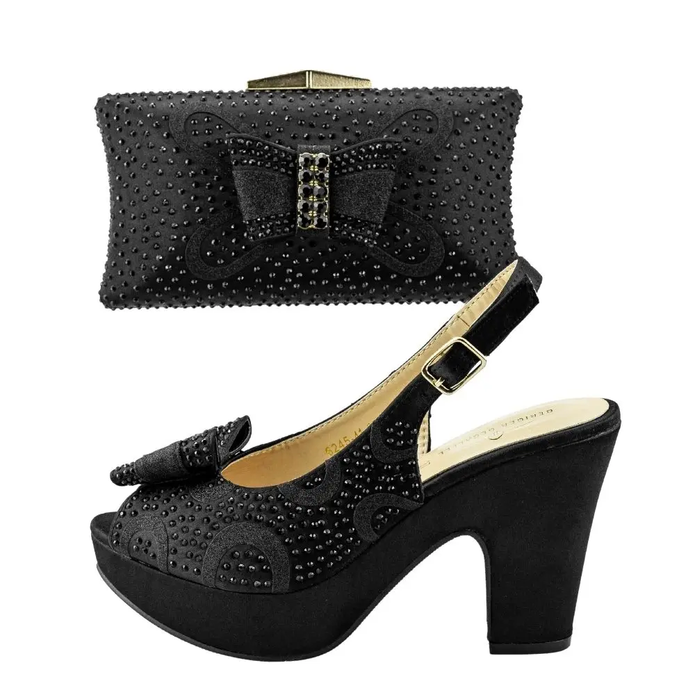 Green Color Crystal Luxury Bling Bling Chunky Heel Friends Party Shoes Nigerian Fashion Ladies Shoe and Bag for Party Woman NEW