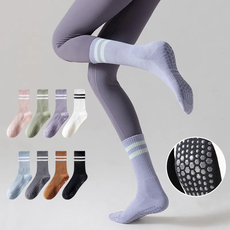 

Повседневные полосатые носки для йоги, профессиональные силиконовые Нескользящие спортивные носки для фитнеса, тренажерного зала, танцев, ...