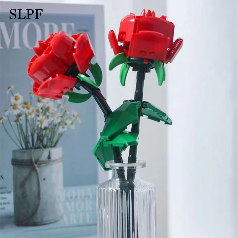 

Building Block Bricks Roses Assembled Flower Bouquet Ornament Valentine's Day Birthday Christmas Gift For Girlfriend Toys 2 in 1