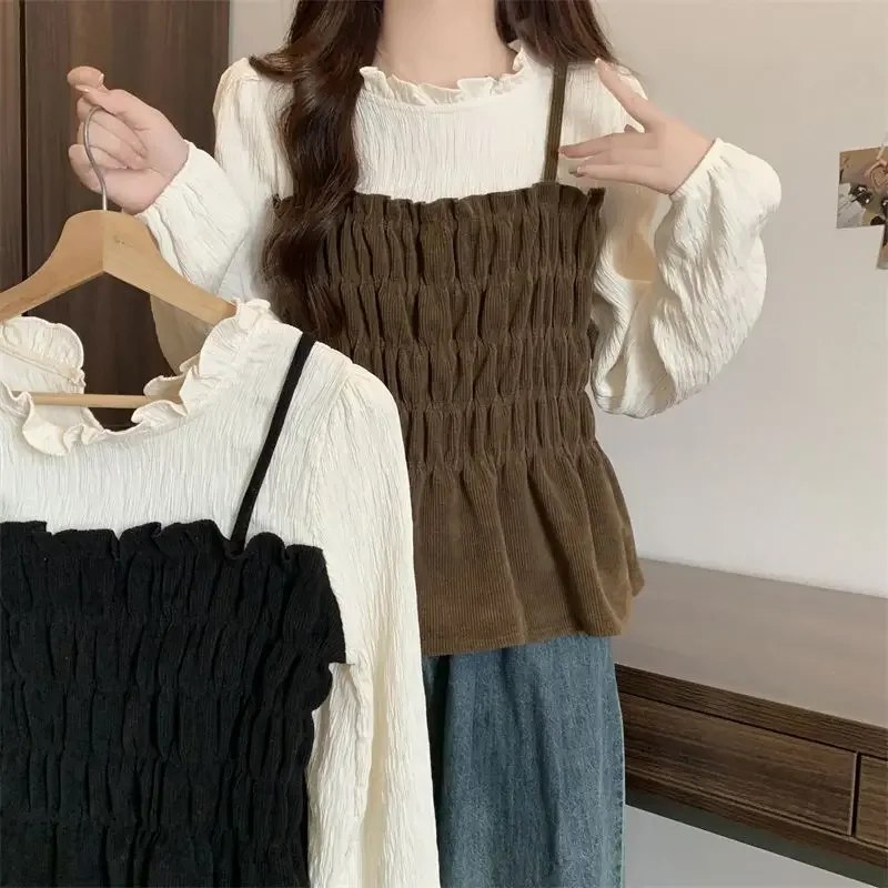 Французская вельветовая рубашка из двух предметов для женщин новый осенний