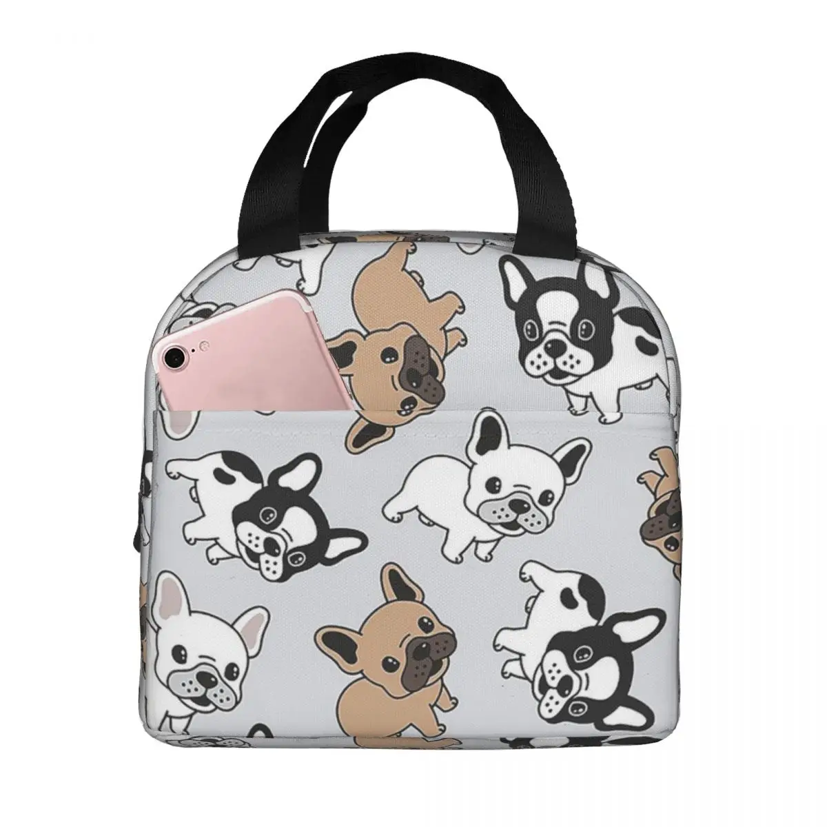 Lunch Bags for Men Women Frenchie French Bulldog Pattern Insulated Cooler Portable School Dog Oxford Lunch Box Food Storage Bags