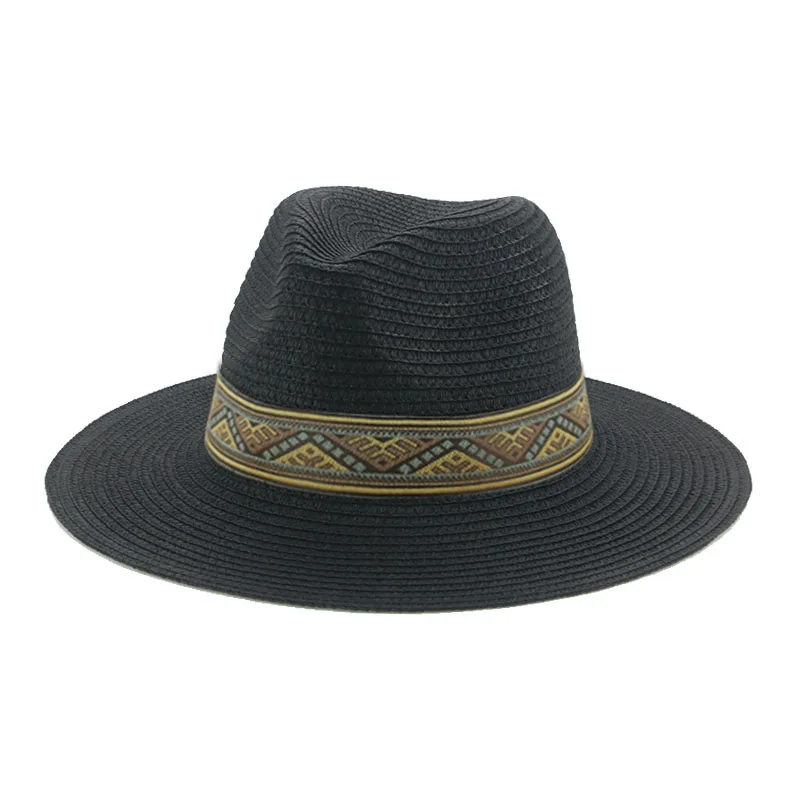 

Шляпа от солнца, летние шапки для женщин, однотонная ковбойская панама в западном стиле, цвета хаки, черная пляжная Соломенная женская мужск...