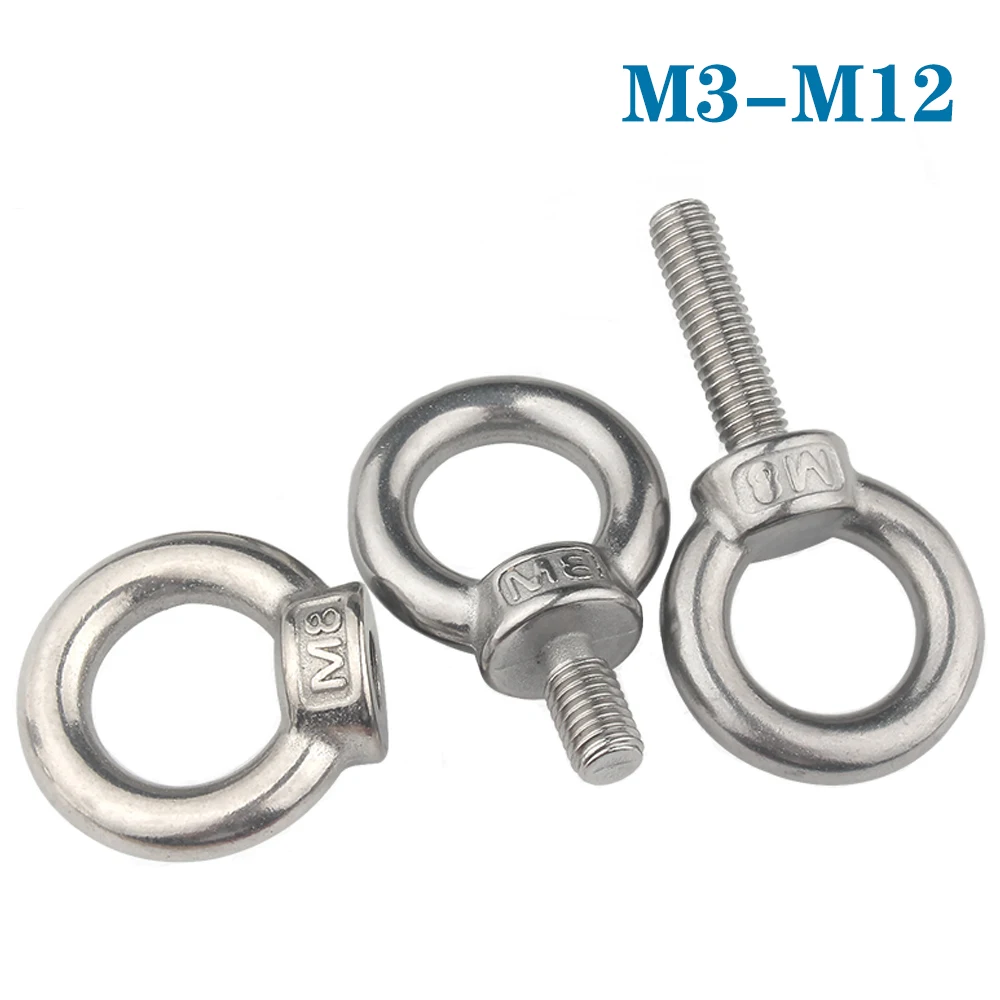 

1-2Pcs M3 M4 M5 M6 M8 M10 M12 304 Stainless steel Lifting Eye Nuts/ Screw Ring Eyebolt Ring Hooking Nut Screws
