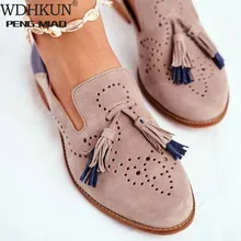 Women Brogue Flats Autumn New Woman Fashion Tassel Round Toe Shoes Fringe PU Leather Loafers Ladies Footwear Plus Size 35-42